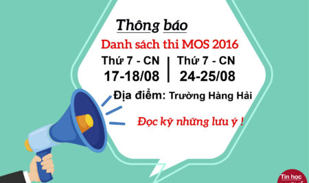 Thông báo danh sách thi MOS 2016 đợt thi ngày 17-18 tháng 8 và ngày 24-25 tháng 8 năm 2024 tại trường đại học Hàng Hải