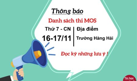 [Quan trọng] Thông báo danh sách thi MOS đợt thi ngày 16-17 tháng 11 năm 2024 tại trường đại học Hàng Hải